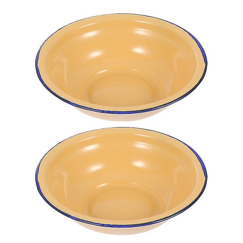 18X18x5cm 黄色盖碗 2 件加厚汤盆实用搪瓷汤碗搪瓷厨具