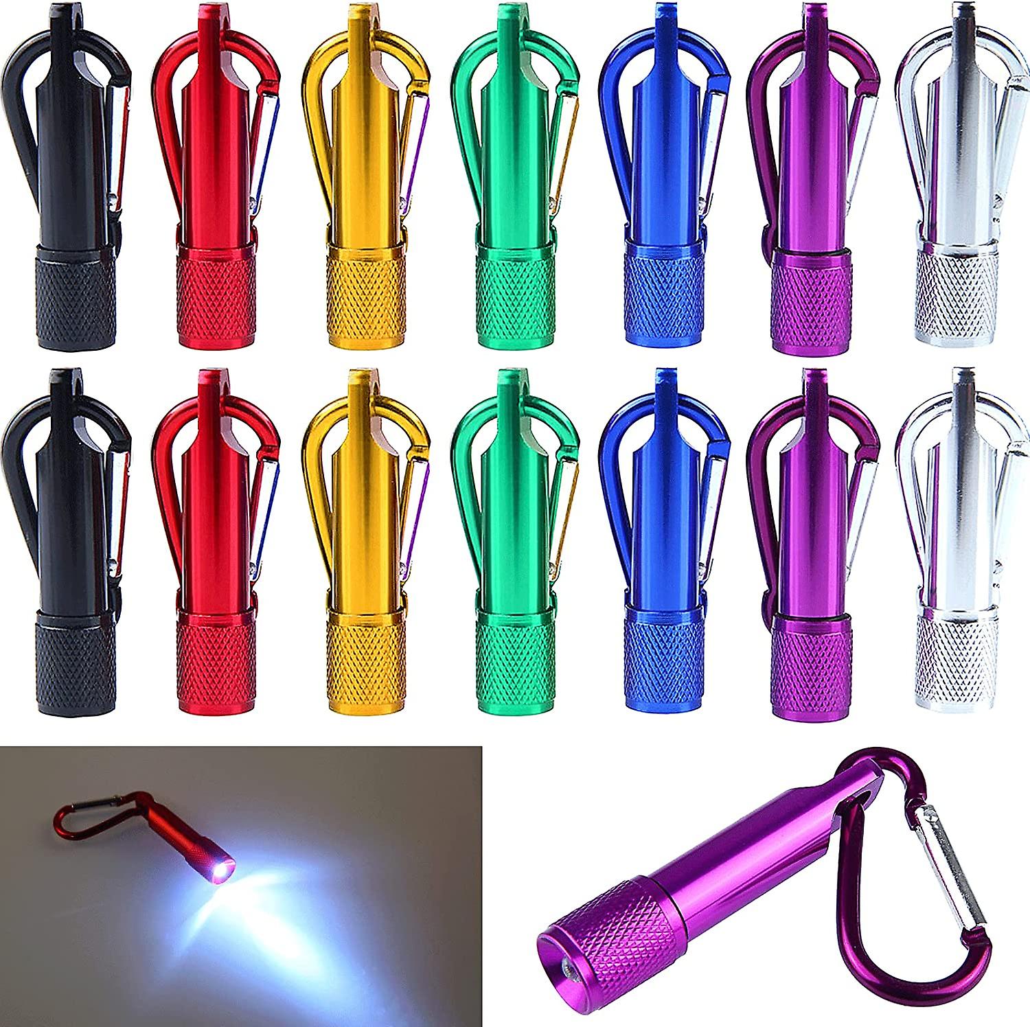 14 Pieces Portable Mini Flashlight Mini LED Torch Light with Keychain for Outdoor Hiking Camping Travel Cycling (7 Color)