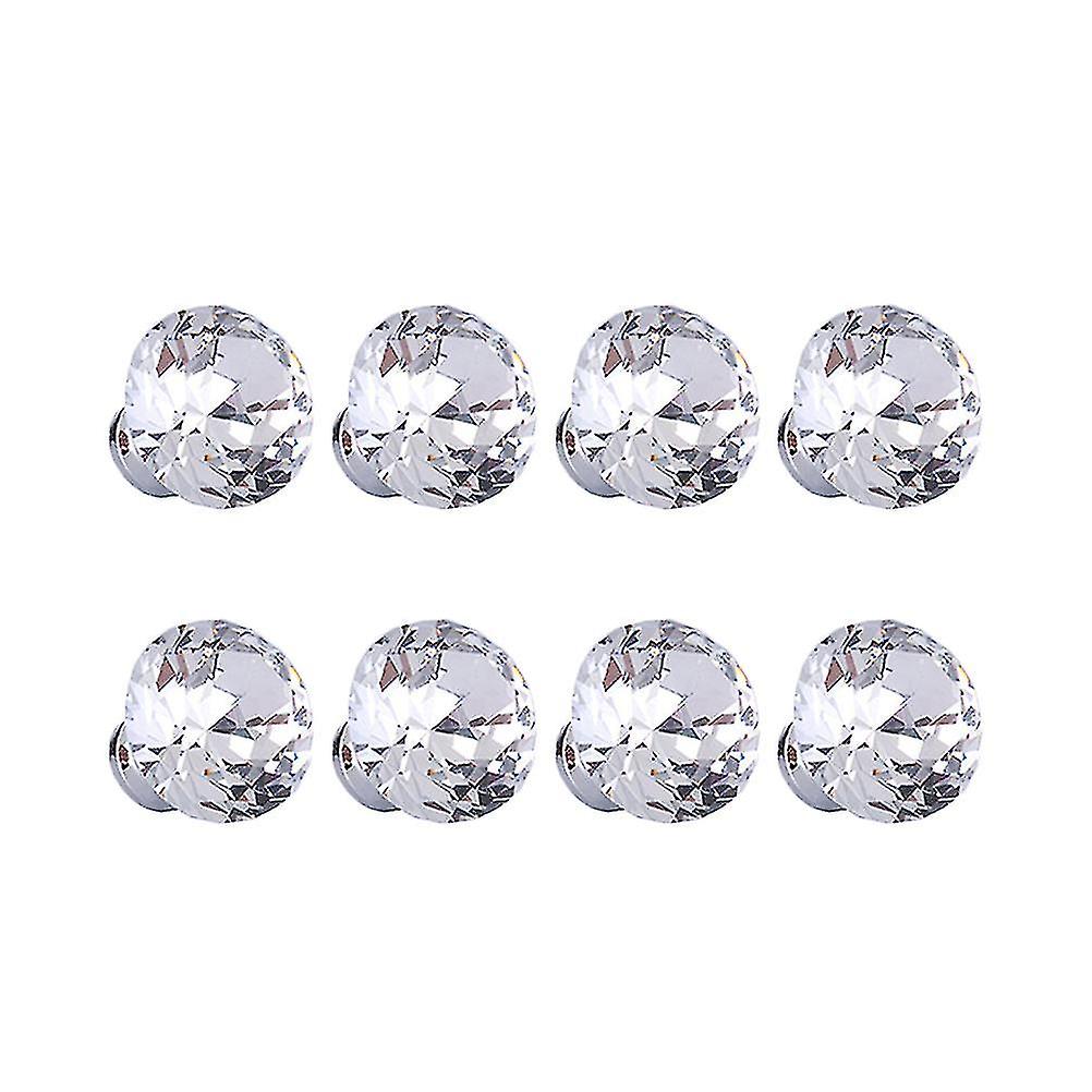 8pcs Crystal Cabinet Knobs Mini Makeup Box Jewelry Gift Box Knobs Single Hole Pull Handles (silver-white)