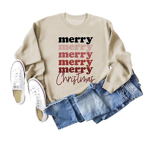 Efterr og vinter Plus size sweatshirt damer Ny jul ls langrmet damemode Gldelig julebrevsprint Afslappet rund halstop
