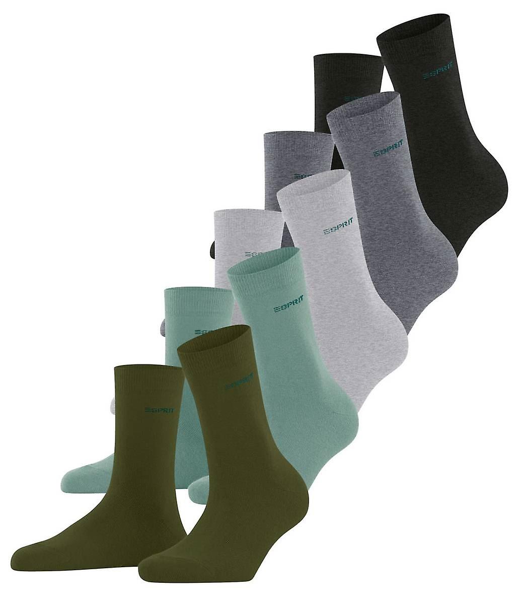 Esprit Solid Mix 5 Pack Socks - Green/Grey Mix