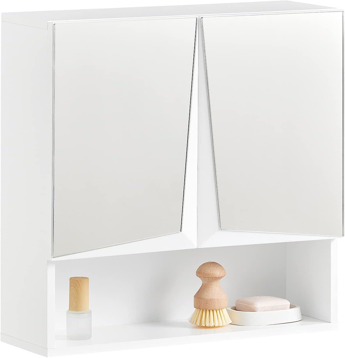 SoBuy BZR94-W, Badezimmer-Wandschrank im schlichten Design, an der Wand montierter Badezimmer-Aufbewahrungsschrank mit unregelmäßigem Spiegel und S...