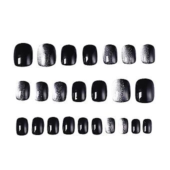 Black Cat Eyes Fake Nails Short Press On Cool Girl Fingernails For Diy Decorative Nail Art Accessories