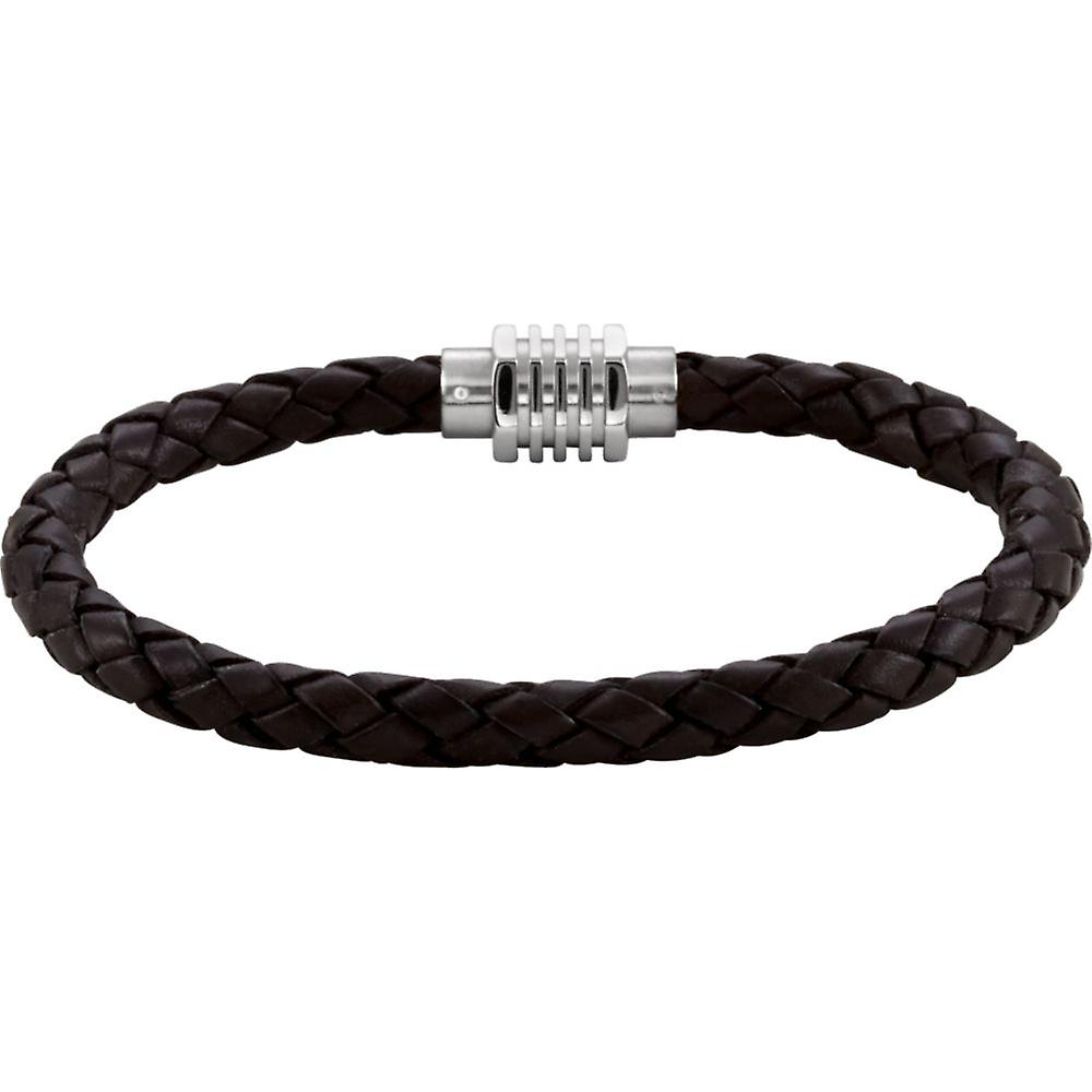 ステンレス鋼8 1/2インチブラックレザーブレスレットリンク-女性用ブレスレット