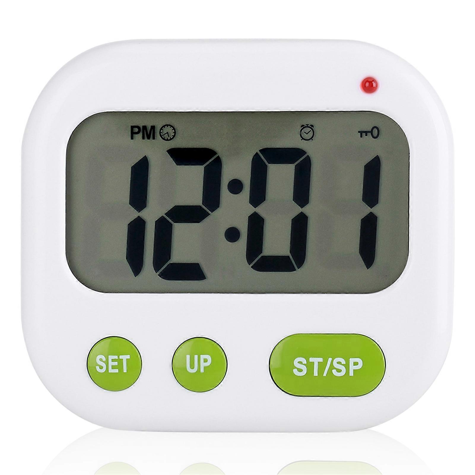 Music/Vibration Digital LCD Alarm Clock with Backlight and Kitchen Timer, Adjustable Volume, Sleek Design, Compact Size