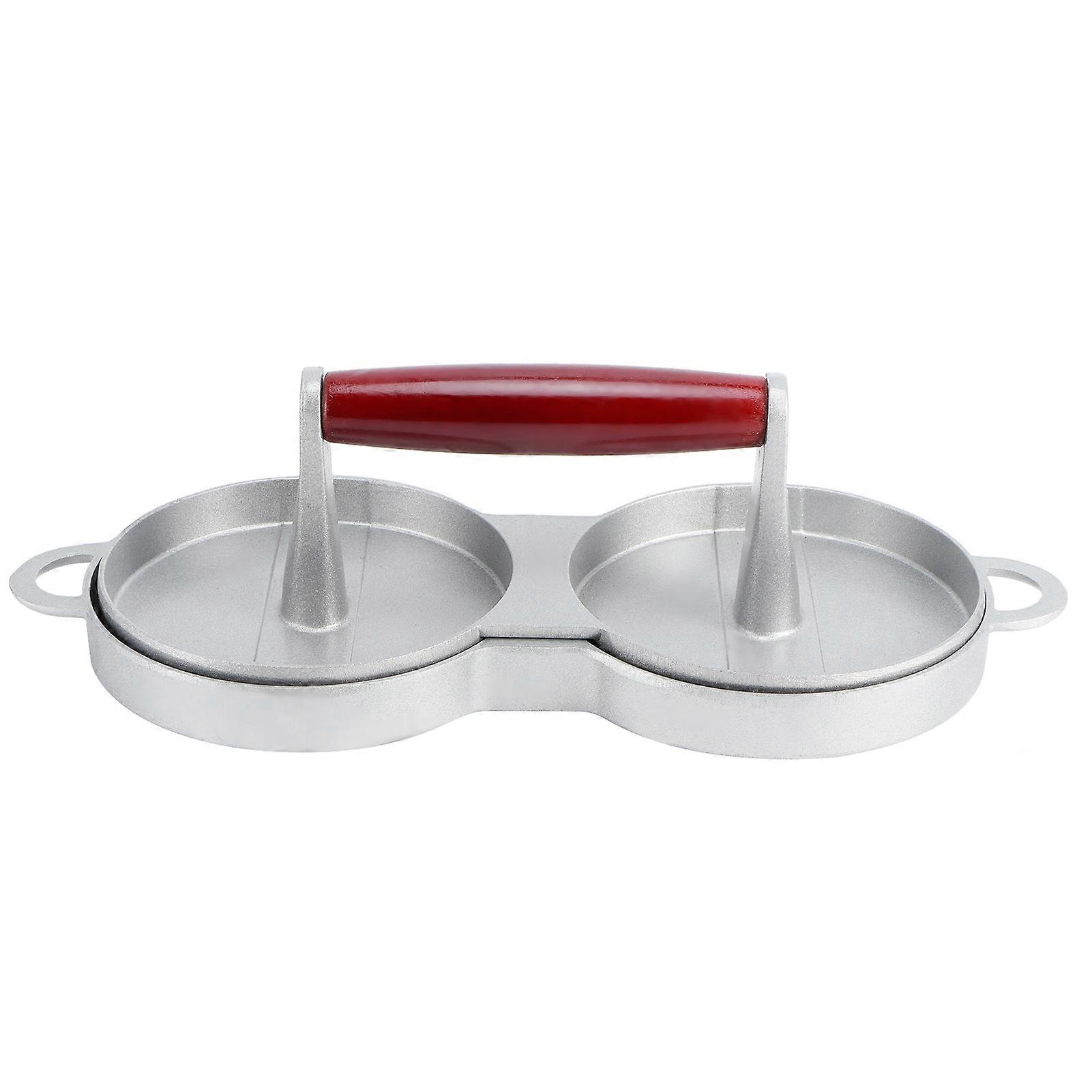 2 Grids Round Shape DIY Kitchen Non-Stick Hamburger Press Patty Maker Mold with Wood Handle