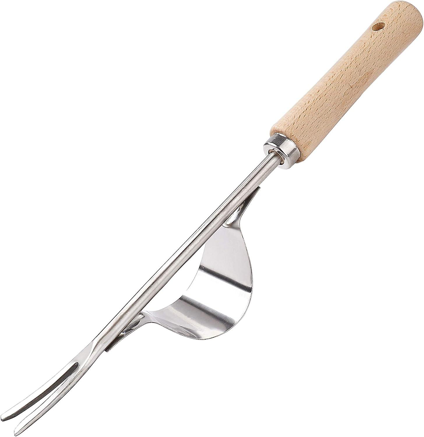 Stainless Steel Weeder Garden Manual Weeder Root Puller Stainless Steel Weeder Gardening Fork with Natural Wood Handle for Digging Weeding Loosening