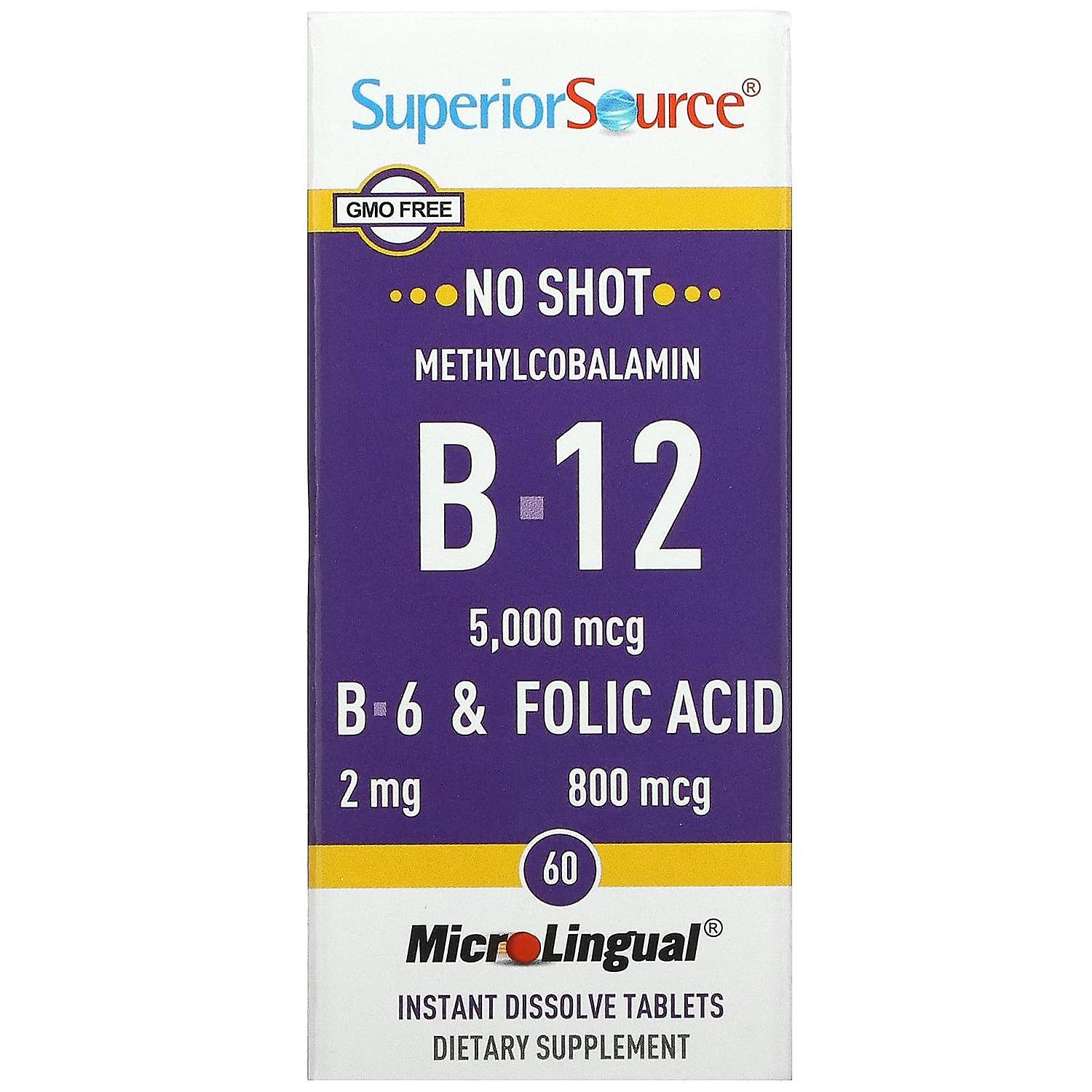 Fonte superiore, Methylcobalamin B-12, B-6 & Folic Acid, 5,000 mcg, 60 MicroLingual Instant Dissolve