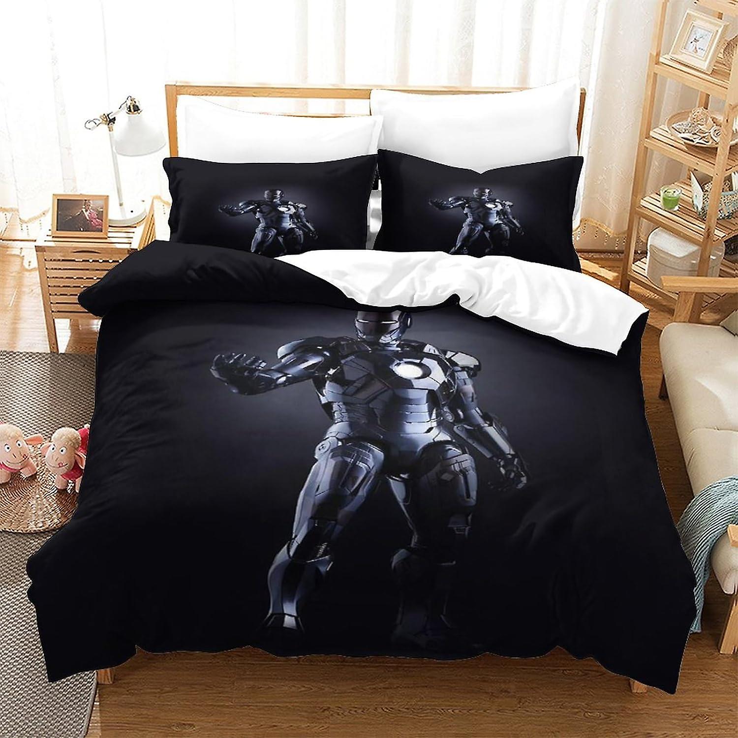EKENOZ 3D Print Iron Man Duvet Cover Bedding,3 Pcs Set Superhero Quilt Cover Pillowcase with Zipper Closure Soft Microfiber Double