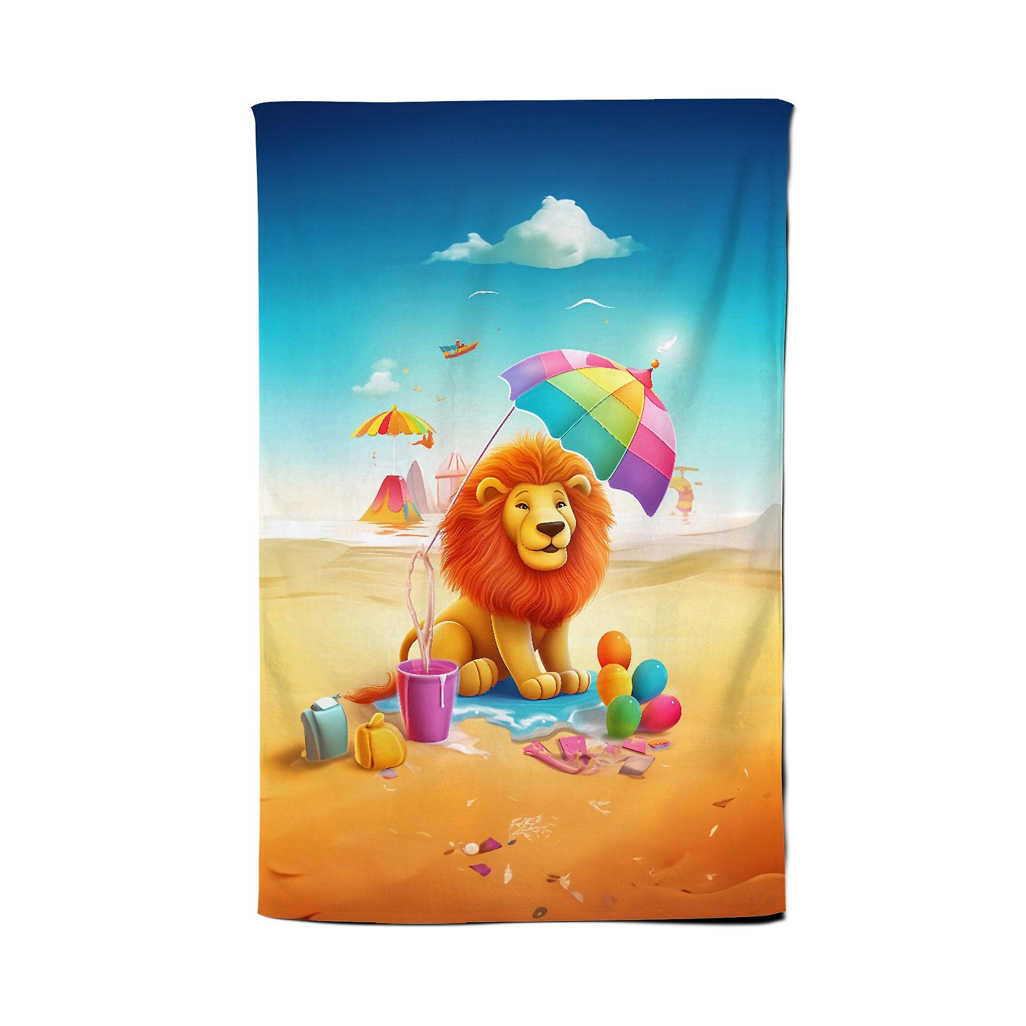 Lion On A Beach Holiday Tea Towel