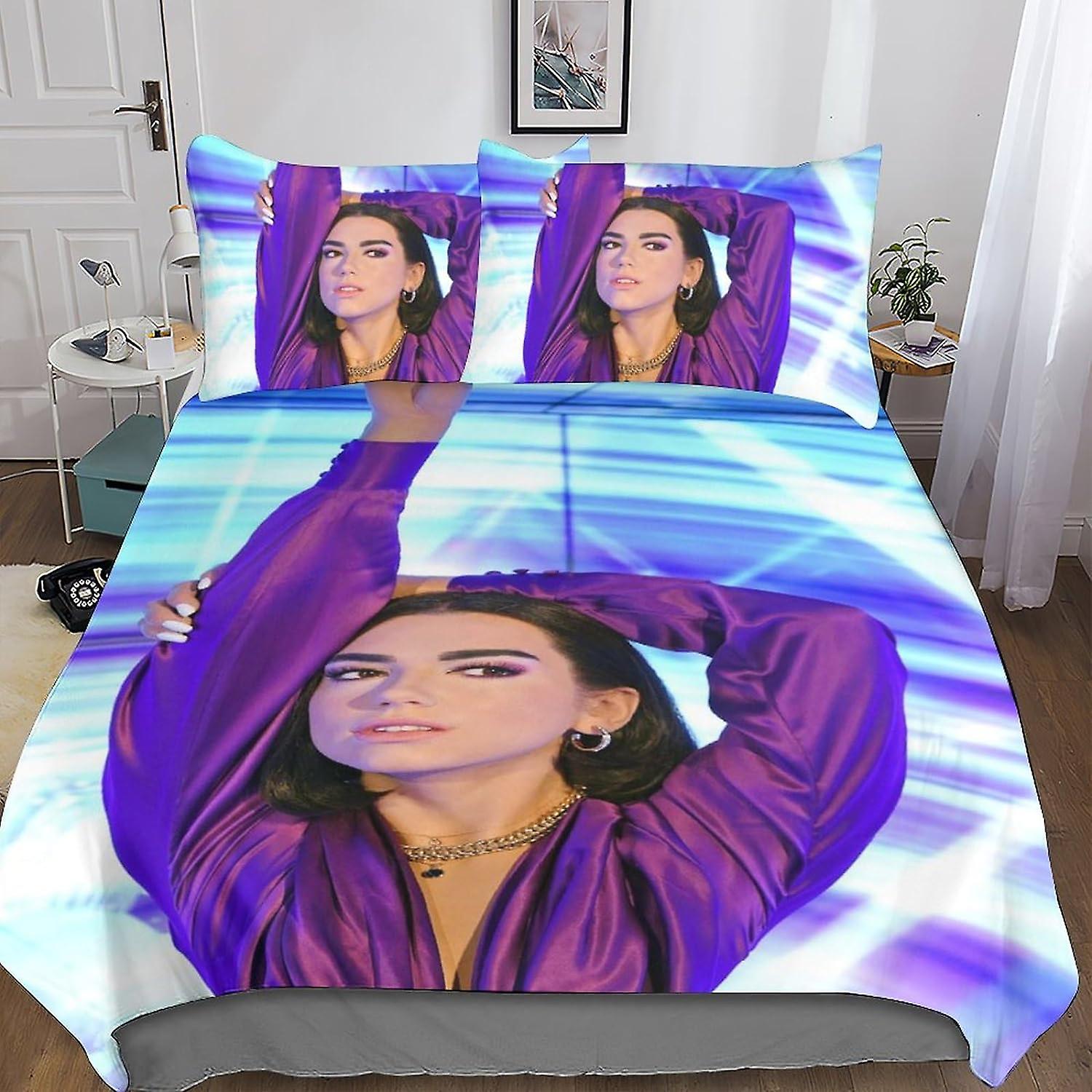 مجموعة غطاء لحاف الفراش Entemah Dua Lipa ، 3D مطبوعة 3 قطع غطاء لحاف نموذج المغني مجموعة لحاف غرفة نوم ستوكات ناعمة ، للمراهقين والكبار المعزي