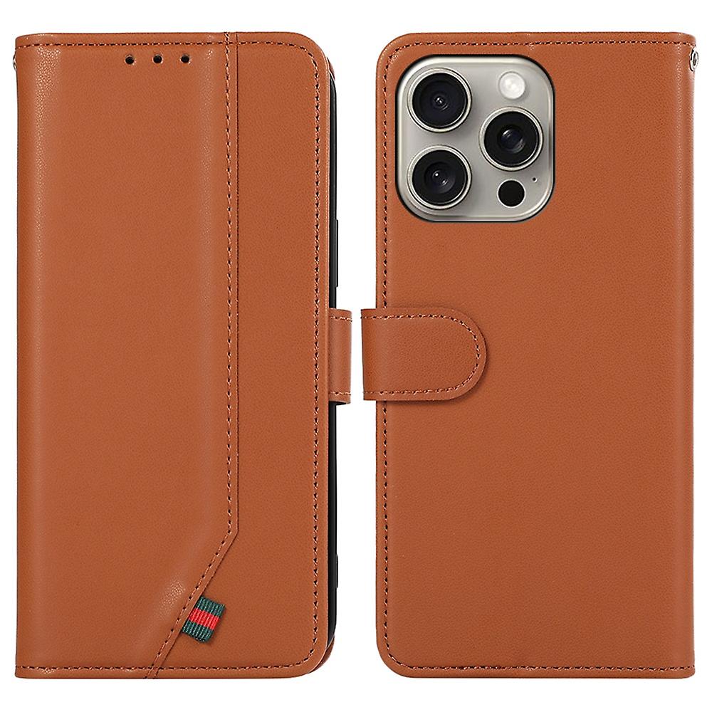 For iPhone 16 Pro Case RFID Blocking Wallet Leather Phone Cover - Brown
