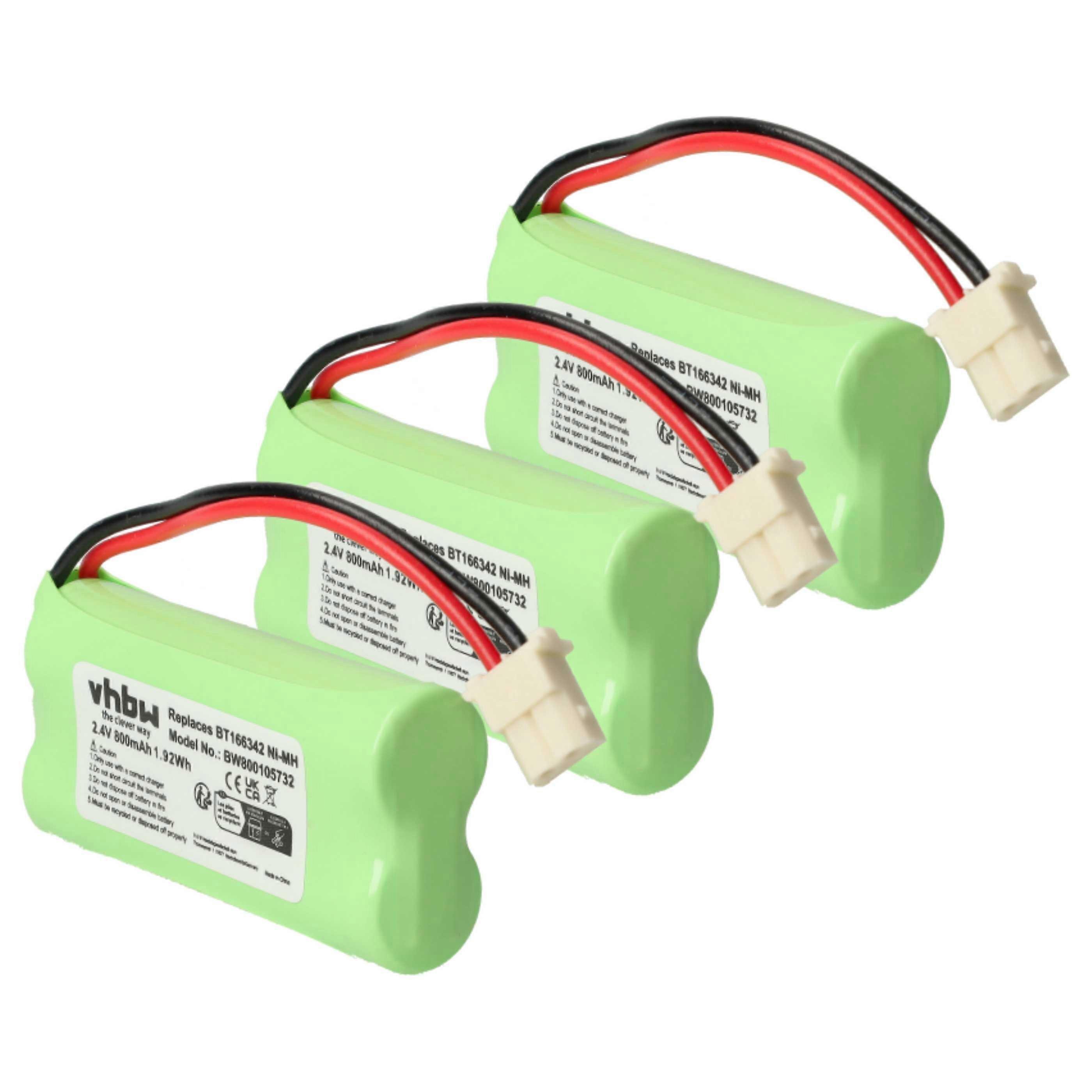 Batterie vhbw 3x compatible avec AT&T CL82101, CL82100, CL82200, CL81201, CL81101, CL81301 CL81211 téléphone fixe sans fil (800 mAh, 2,4 V, NiMH)