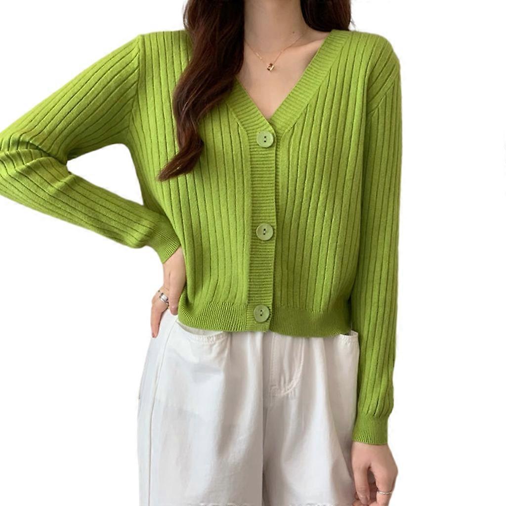 Lässige Strickjacke mit Button-Down-Ausschnitt Einfarbiger gerippter Cardigan-Pullover