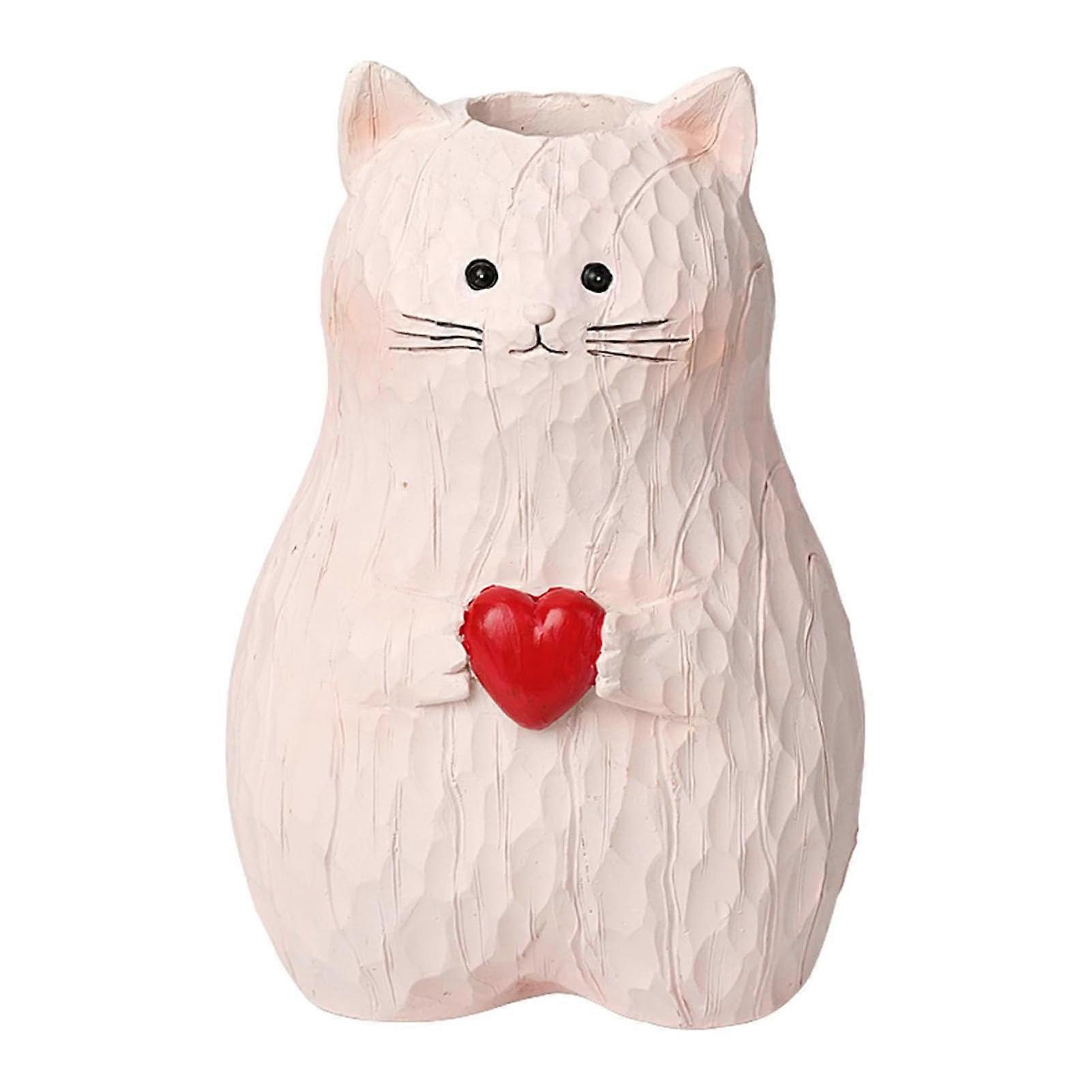 (ハート花瓶を持つ猫)1個愛猫花瓶デコレーション樹脂工芸品猫愛好家ギフト