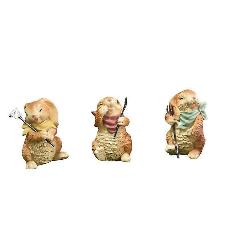 3Pcs Rabbit Figurines Hand Painted Rabbit Sculpture for Yard Office Backyard