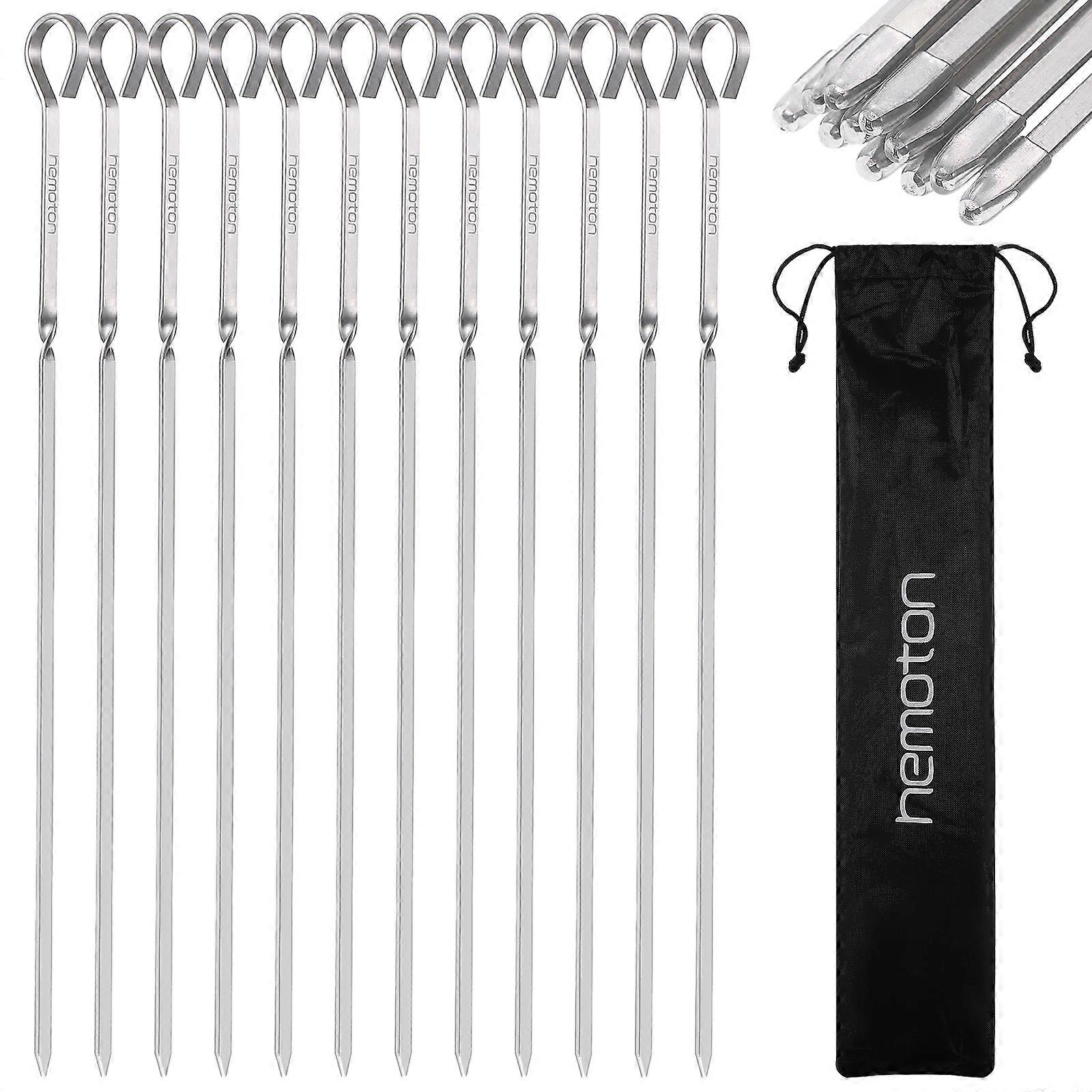 Hemoton 12pcs Stainless Steel Skewers with Silicone Protective Covers Flat Reusable Barbecue Skewers Kabob Skewers Metal Picks for Meat Shrimp Chicken