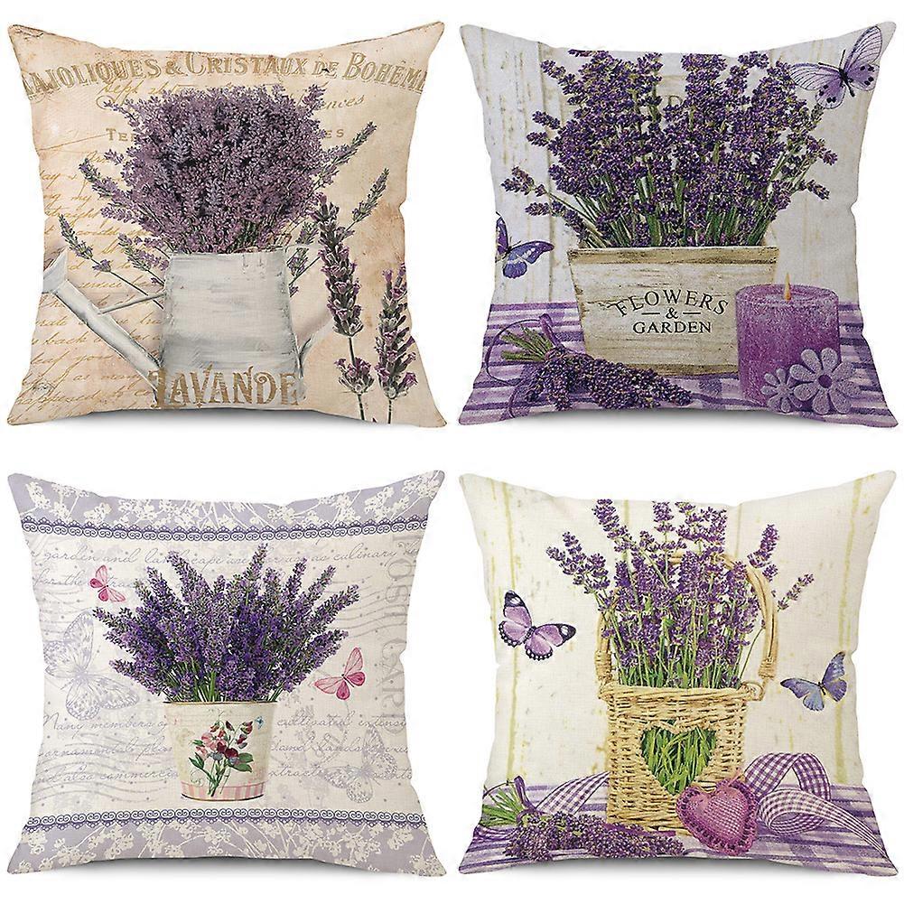 Set of 4 lavender butterfly cushion covers - 45 x 45 cm