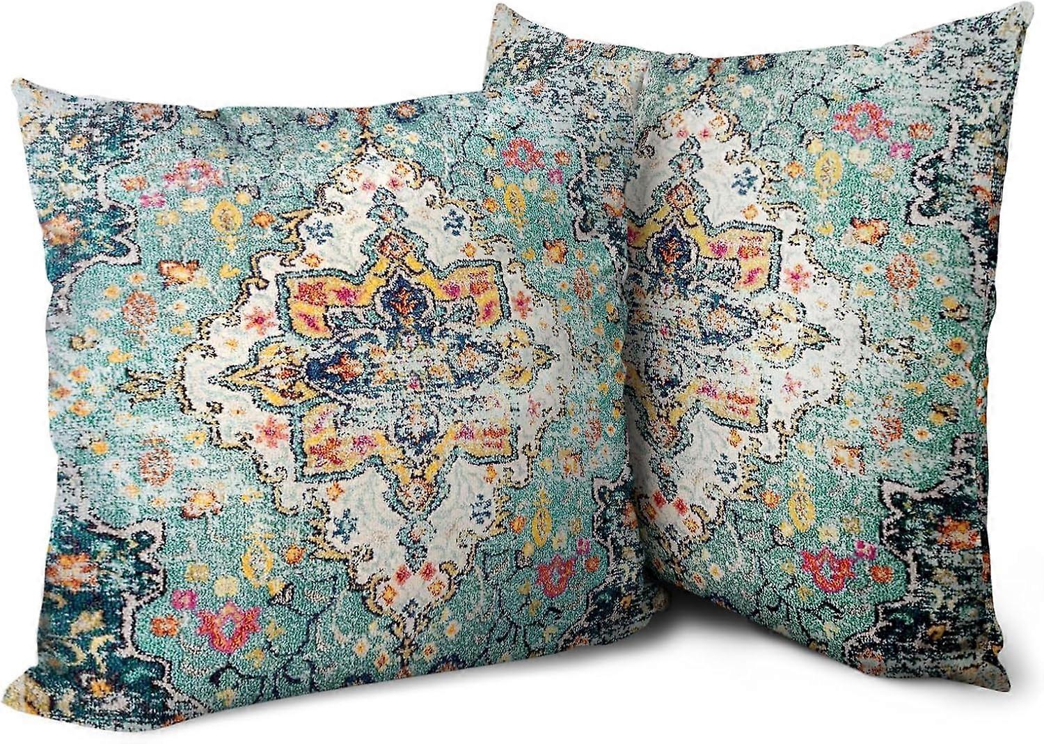 Capas de Almofada Boho 20x20 polegadas Conjunto de 2 Tapete Persa de Mônaco Capa de Almofada de Algodão Macio com Padrão de Dupla Face Capa de Almofada Bohemian