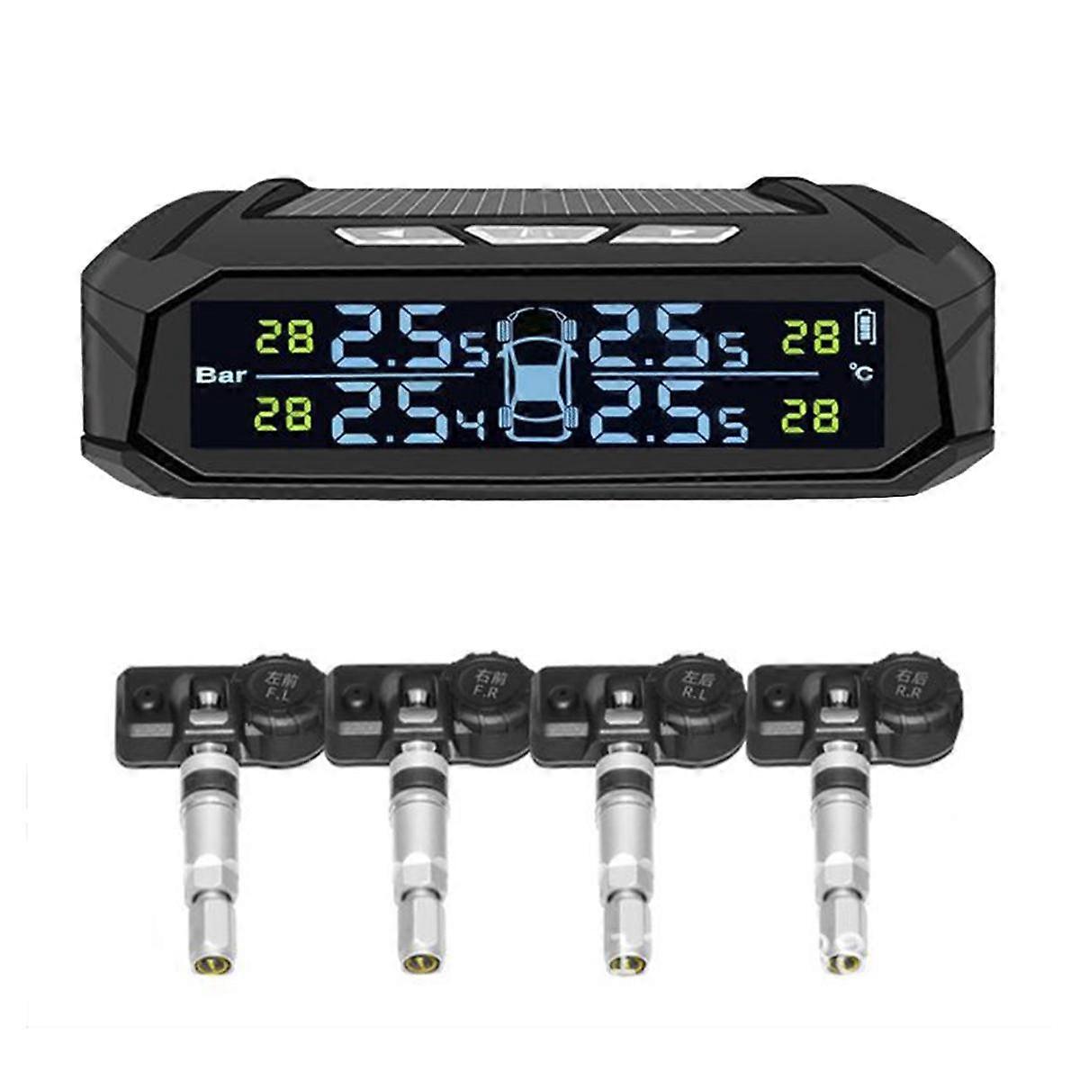 Car TPMS Tyre Pressure Monitoring System Solar Power Digital Display Auto Security Alarm Systems with 4 Internal Sensors