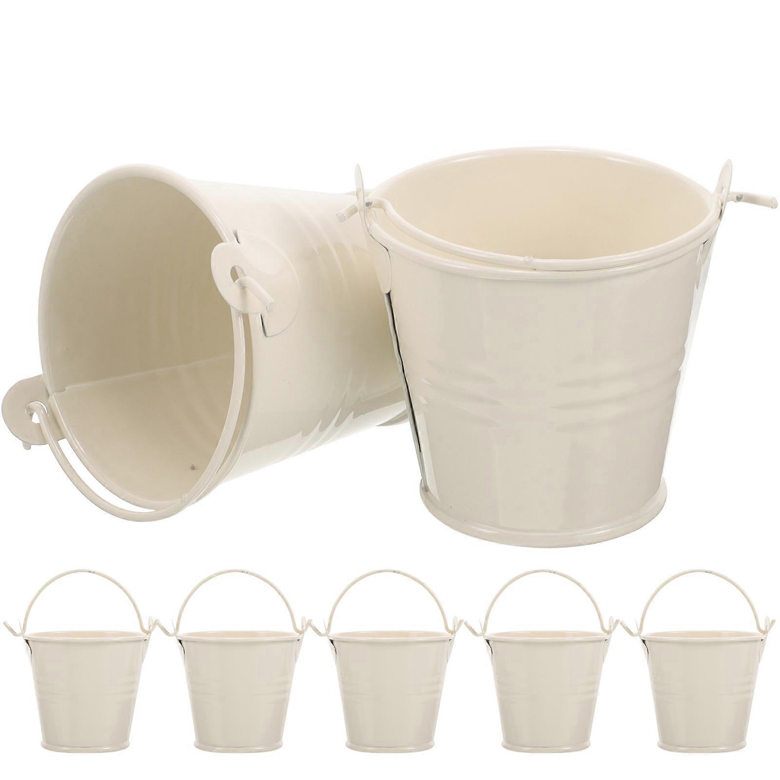 8pcs 8pcs Miniature Tinplate Bucket Small Flower Bucket Tinplate Flower Bucket Mini Plants Bucket for Home (Beige)