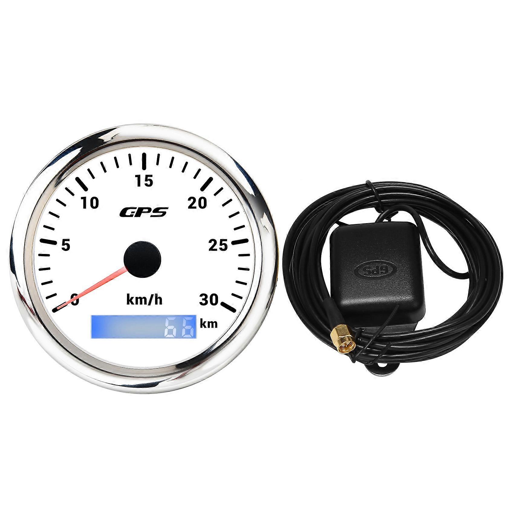 85MM GPS Marine Speedometer 0-30KM/H Tachometer with 7-Color Backlight Odometer for Boats Yachts Ma