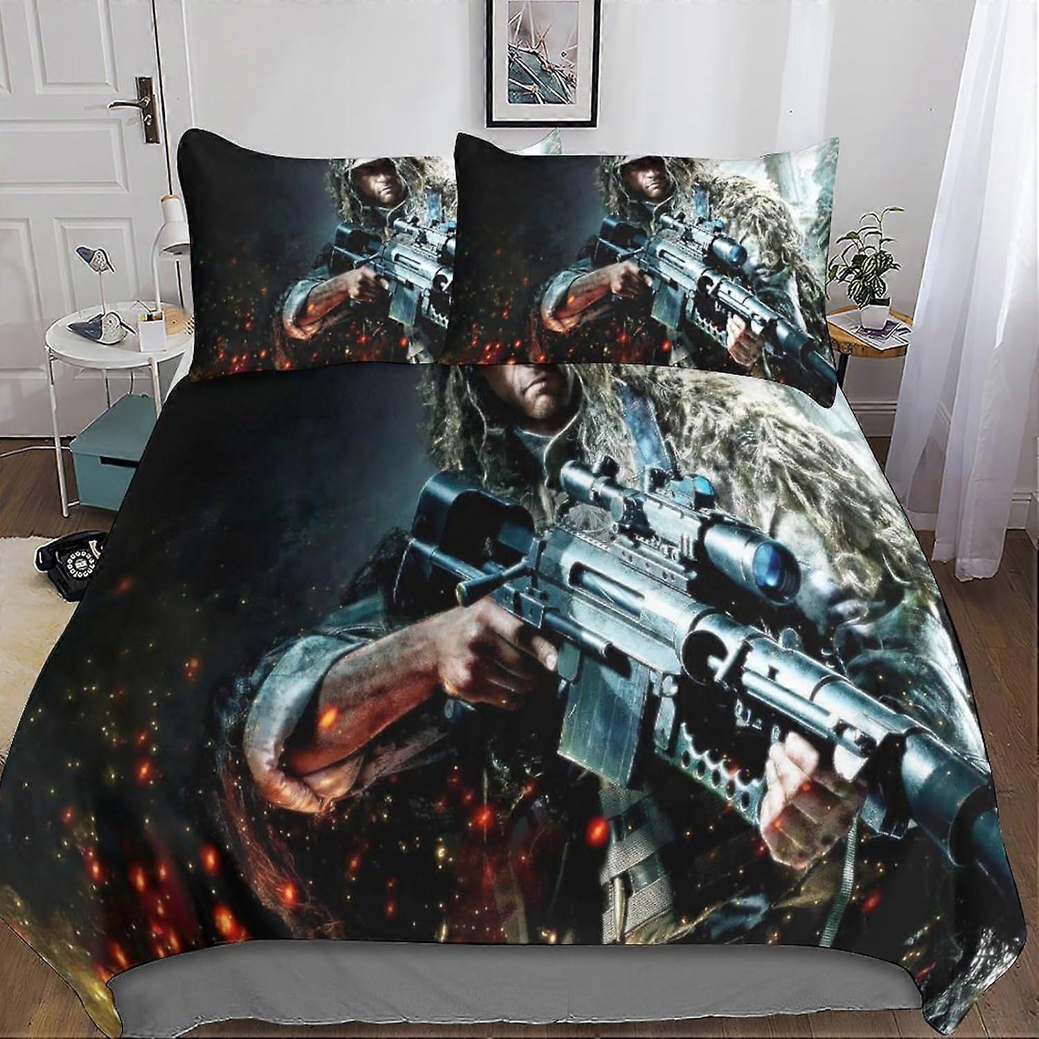 Call of Duty 3D Duvets and Bedding Sets with Pillowcase, COD Bedding Duvet Cover, 3 Pieces Microfiber Bedding with Zipper Closure Pillowcases