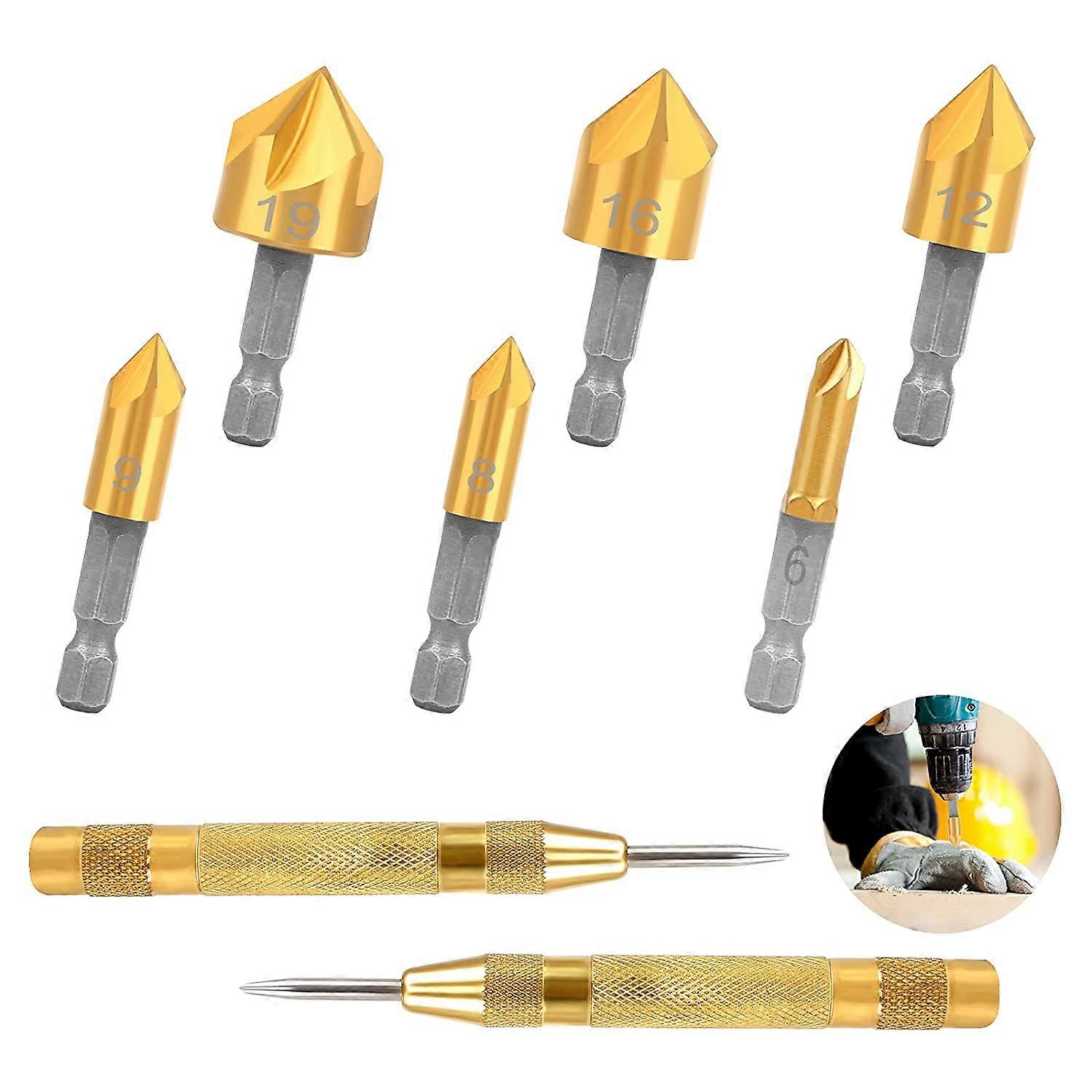 90 Degree Countersink Countersink 6 Pcs Countersink Countersink Hex Shank Woodworking Drill Bit for Wood and Metal Countersink 6mm 8mm 9mm 12mm 16mm 1