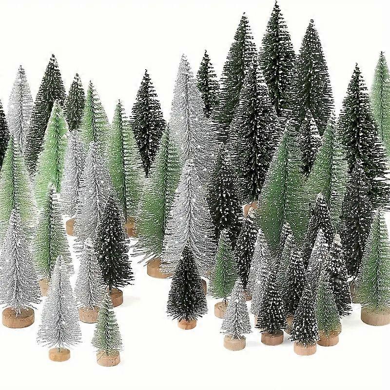 Nnetm 15-piece Christmas Trees Set - Assorted Artificial Bottle Brush Trees With Wooden Bases Awo43495