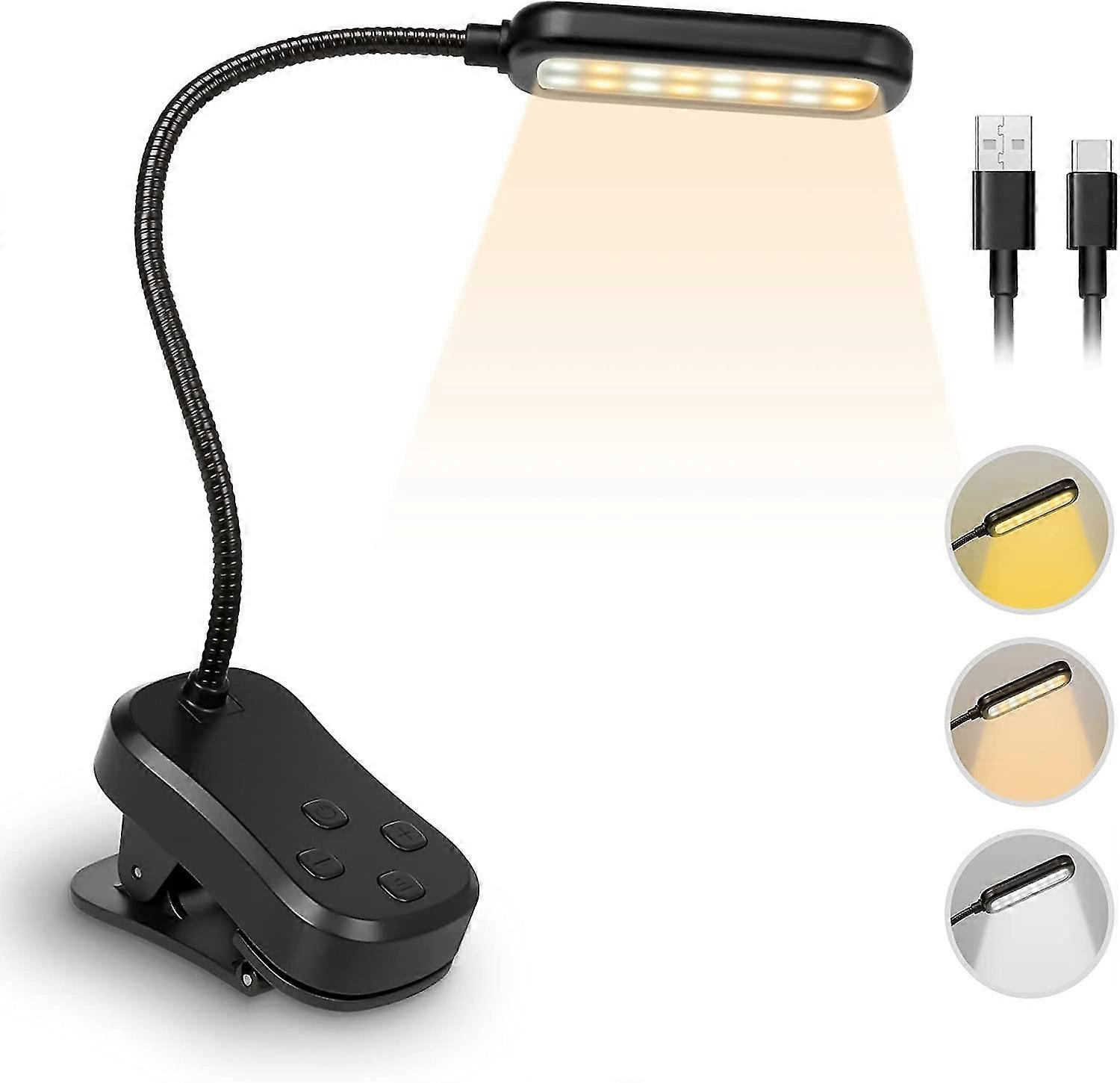 Clip On Reading Light, Book Light For Reading In Bed, Usb Rechargeable