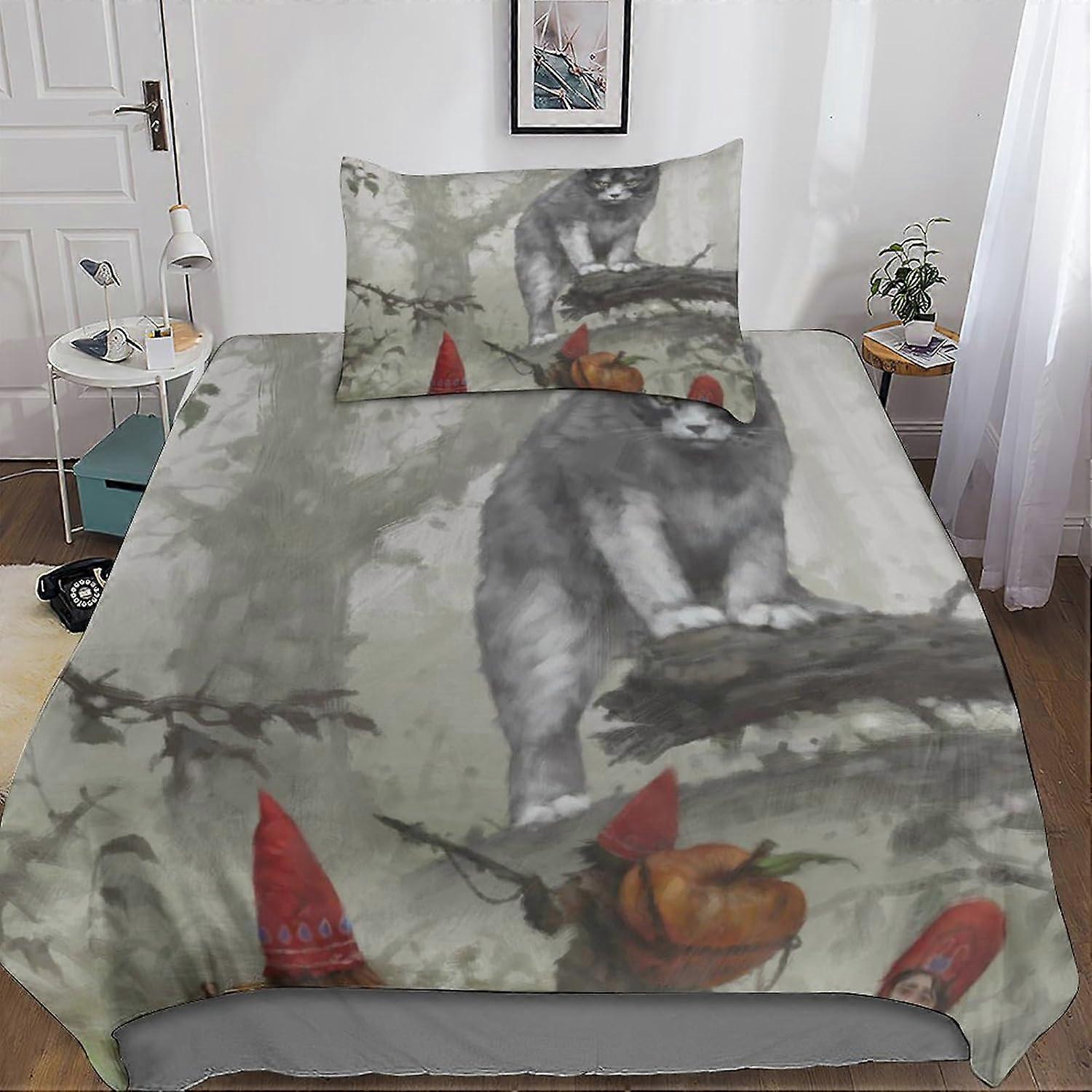 قطع غطاء لحاف القطط من الألياف الدقيقة القطط غطاء لحاف مطبوع D مع سحاب للكبار والأطفال طقم مفروشات 135*200 سم