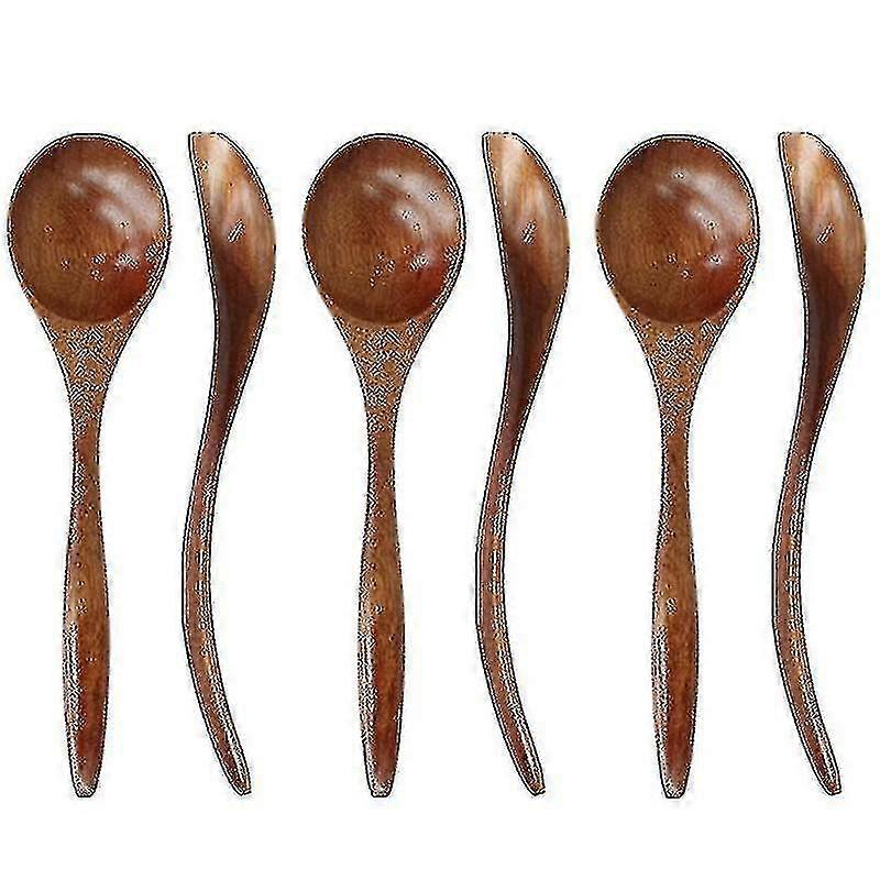 6 Pedaços de madeira natural comer colher, 7 polegadas Eco-friendly Handmade Teaspoon PK