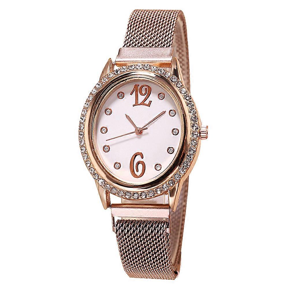 Fashion Rhinestone Oval Dial Arabic Numeral Analog Quartz Wrist Watch
