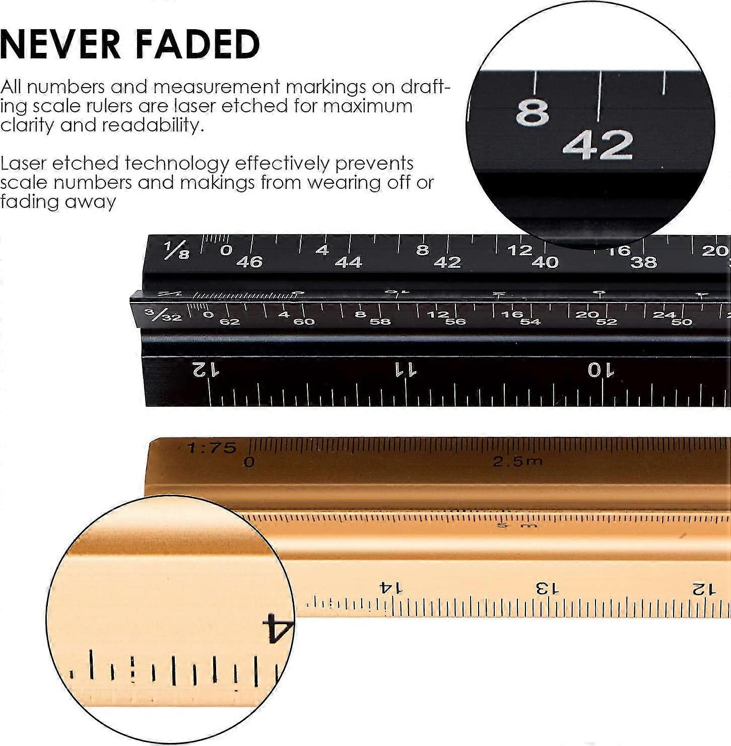 Architectural Scale Ruler, Imperial Measurements 12'', Laser-etched ...