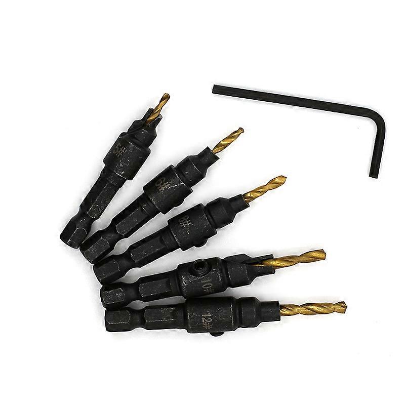 5PC hexagonal handle countersunk drill woodworking countersunk screw drill drilling countersunk chamfer integral drill,2024 Ping