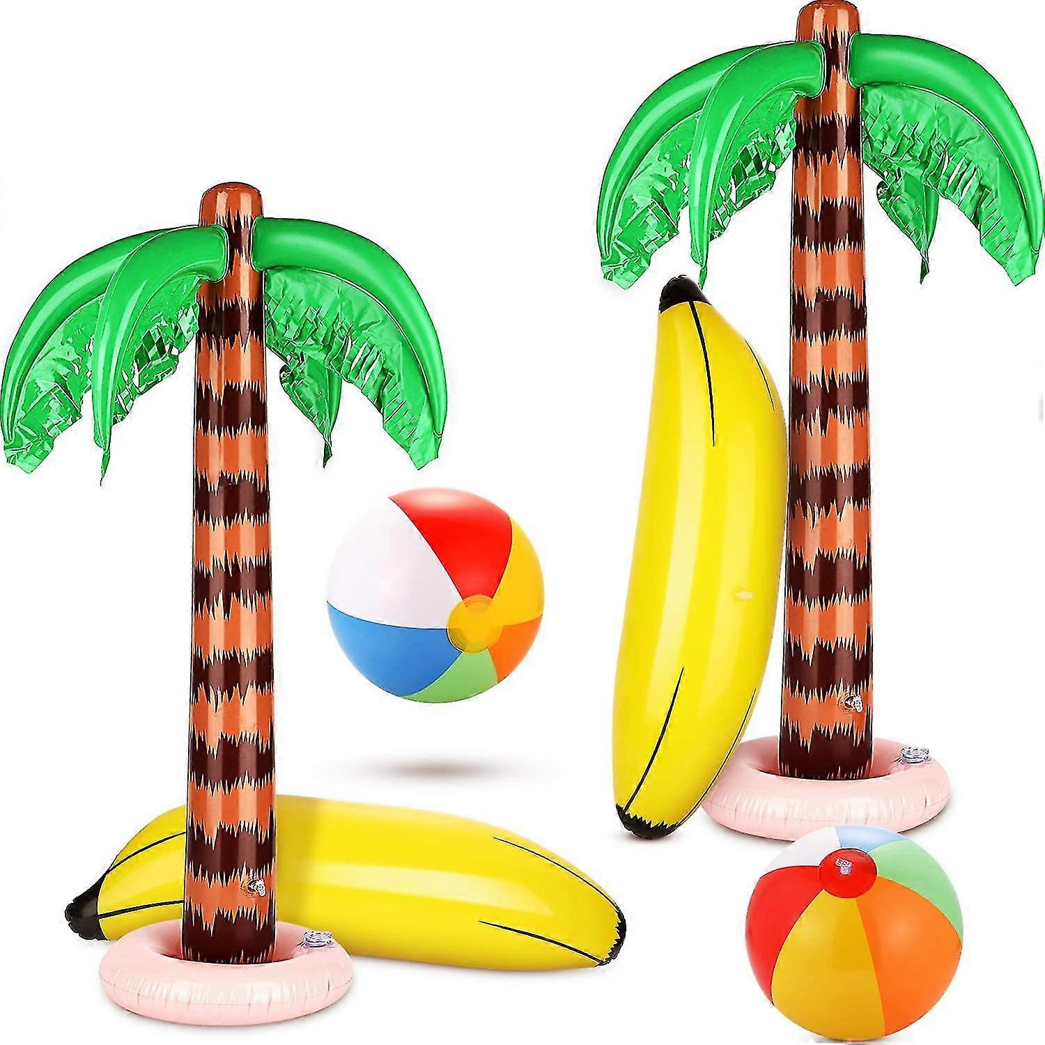 6 Pieces Inflatable Palm Trees Jumbo Coconut Trees Colorful Beach Balls Rainbow Color Balls Beach