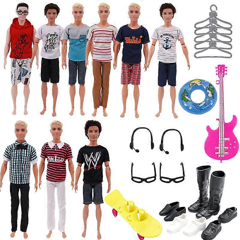 30PCS 27-29cm Doll Accessories 5 Sets of Clothes Outfit,5 Hangers,4 Pairs of Shoes,1 Swimming Ring,1 Guitar,1 Skateboard,2 Pairs of Glasses,2 Pairs o