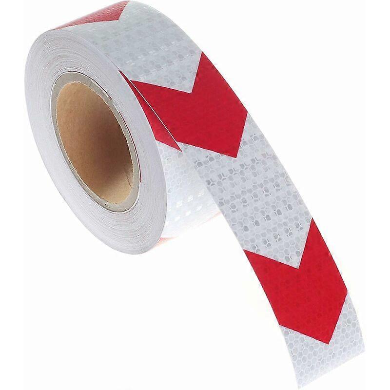 25Mx5cm Reflective Warning Tape, Reflector Safety Tape for Arrow Orientation, Warning Sign, High Visibility, High Intensity, Arrow in Red and White