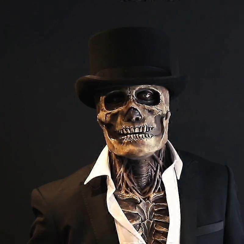 Skeleton Bio-mask Halloween Horror Mask Party Cosplay Props Silicone Full Cap Skull Hat