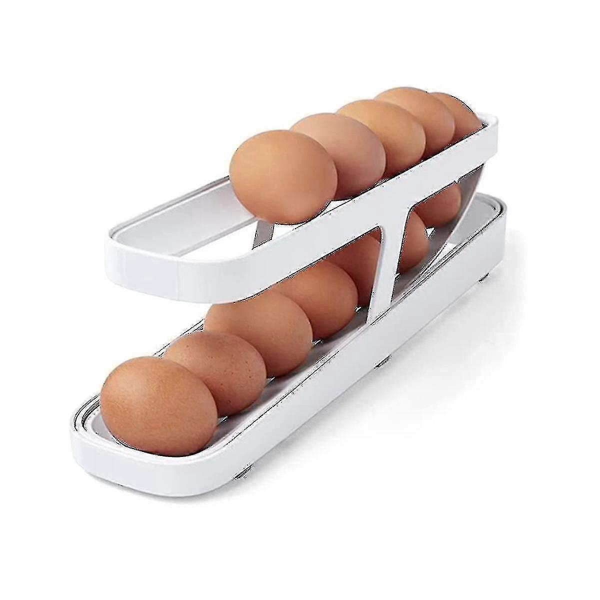 Refrigerator Rolling Egg Holder, Automatically Rolling Egg Storage Container, 2 Tier Rolling Egg Di