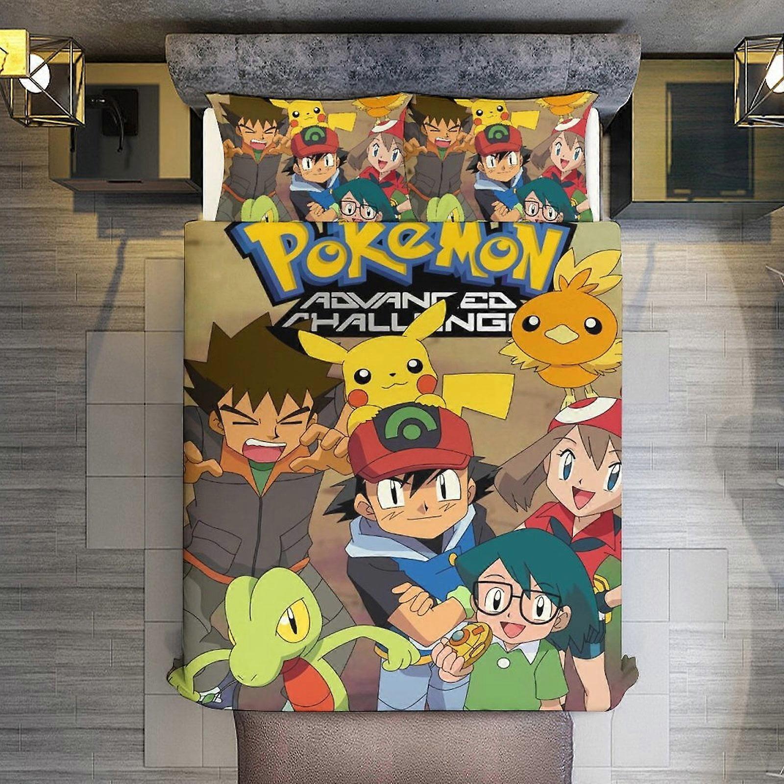 Lençóis v71 Bedding Pokmon Charizard 3 Peças Conjuntos Tamanho Completo/Queen Size - Colchas de Microfibra Reversíveis com Fronhas Colcha Leve e Macia Co