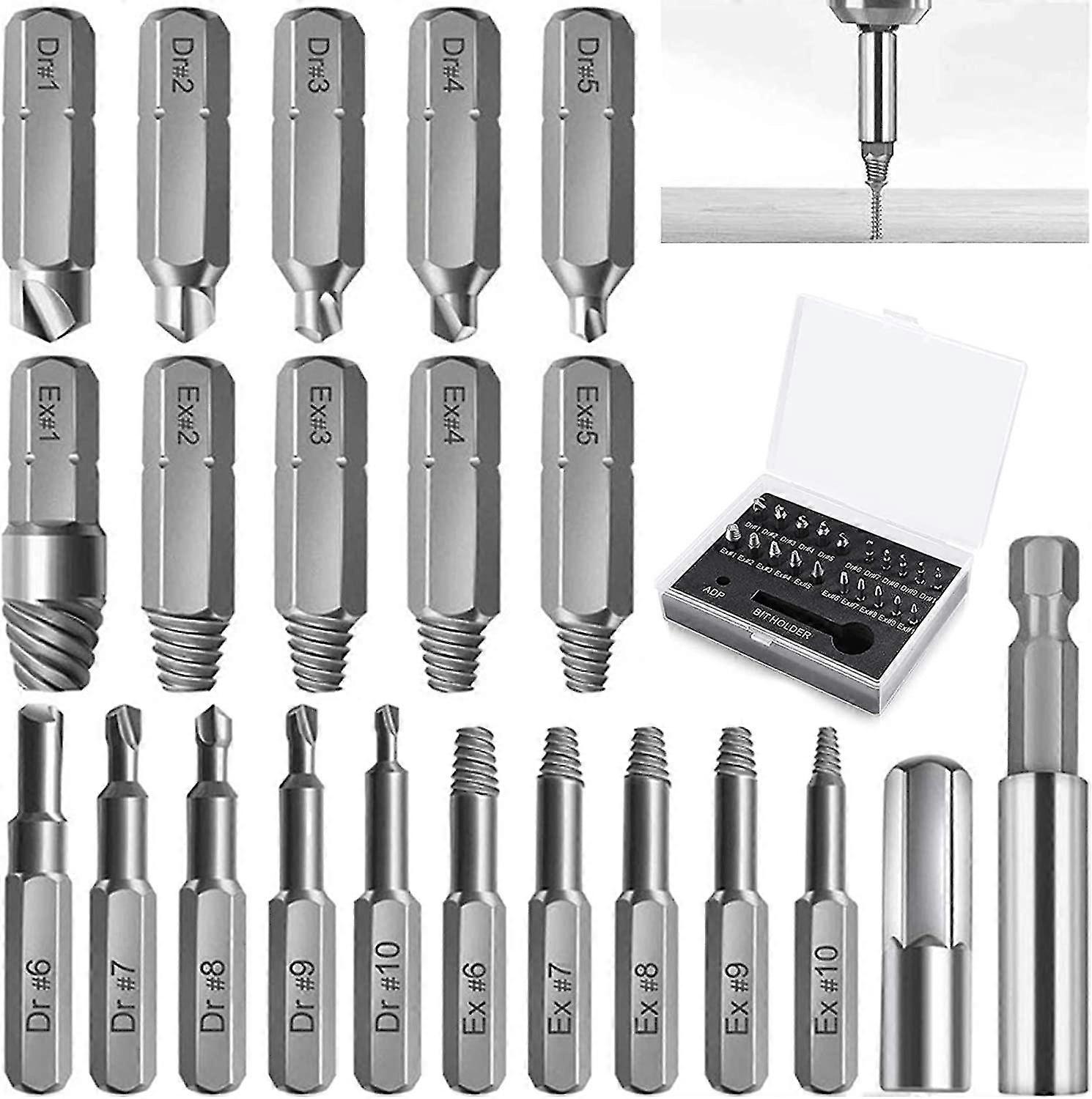 22 Pcs Damaged Screw Extractors, Separate Polishing And Extracting Bits Screw Extractors For Damaged Bolts Or Screws, 2-12mm, With Magnetic Bit Holder