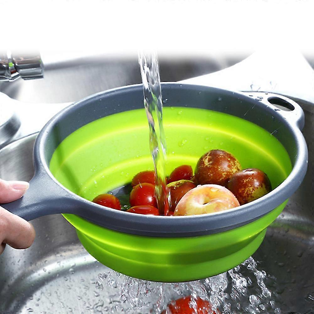 1 Pcs Foldable Silicone Plastic Drain Strainer Fruit Vegetable Washing Basket Folding Strainer With Handle Kitchen Tool