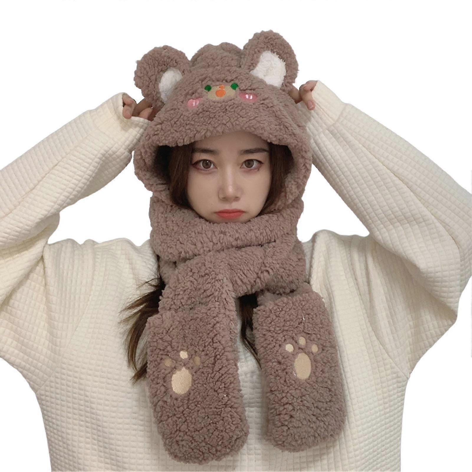 Echarpe thermique Coupe-vent Poche Design Oreilles d’animaux Broderie Peluche Femmes Echarpe pour Extérieur