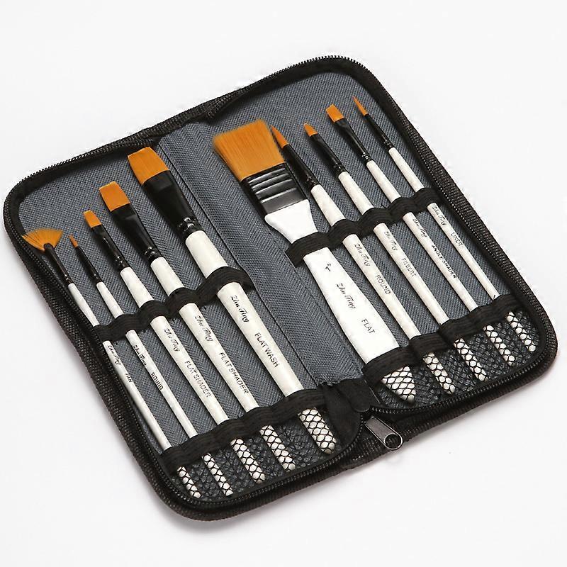1 set of 10pcs Paint Brush Kit Art Brushes and 1 Paint Spatula with Brush Case