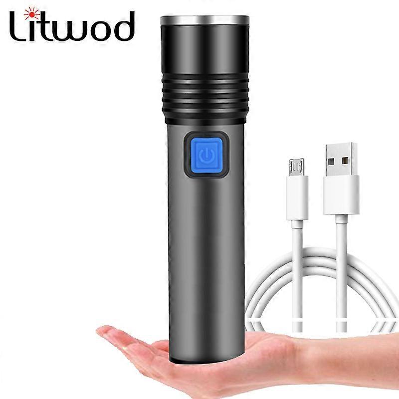 USB Rechargeable LED Flashlight With T6 LED Built-in 1200mAh lithium battery Waterproof camping light Zoomable Torch