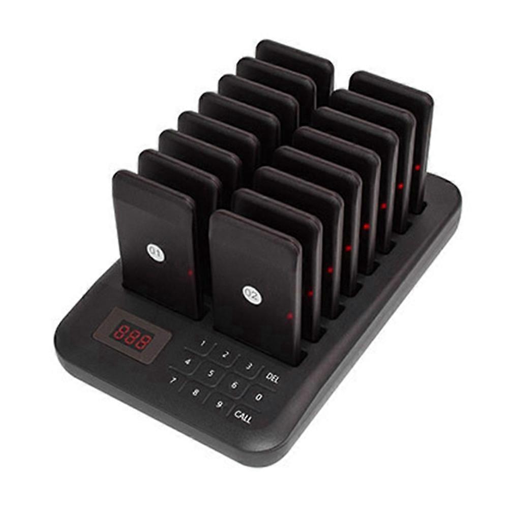 Wireless Restaurant Pagers Calling System 16 Coasters Buzzer Vibrator Bell Receivers for Food Truck Bar Coffee EU Plug