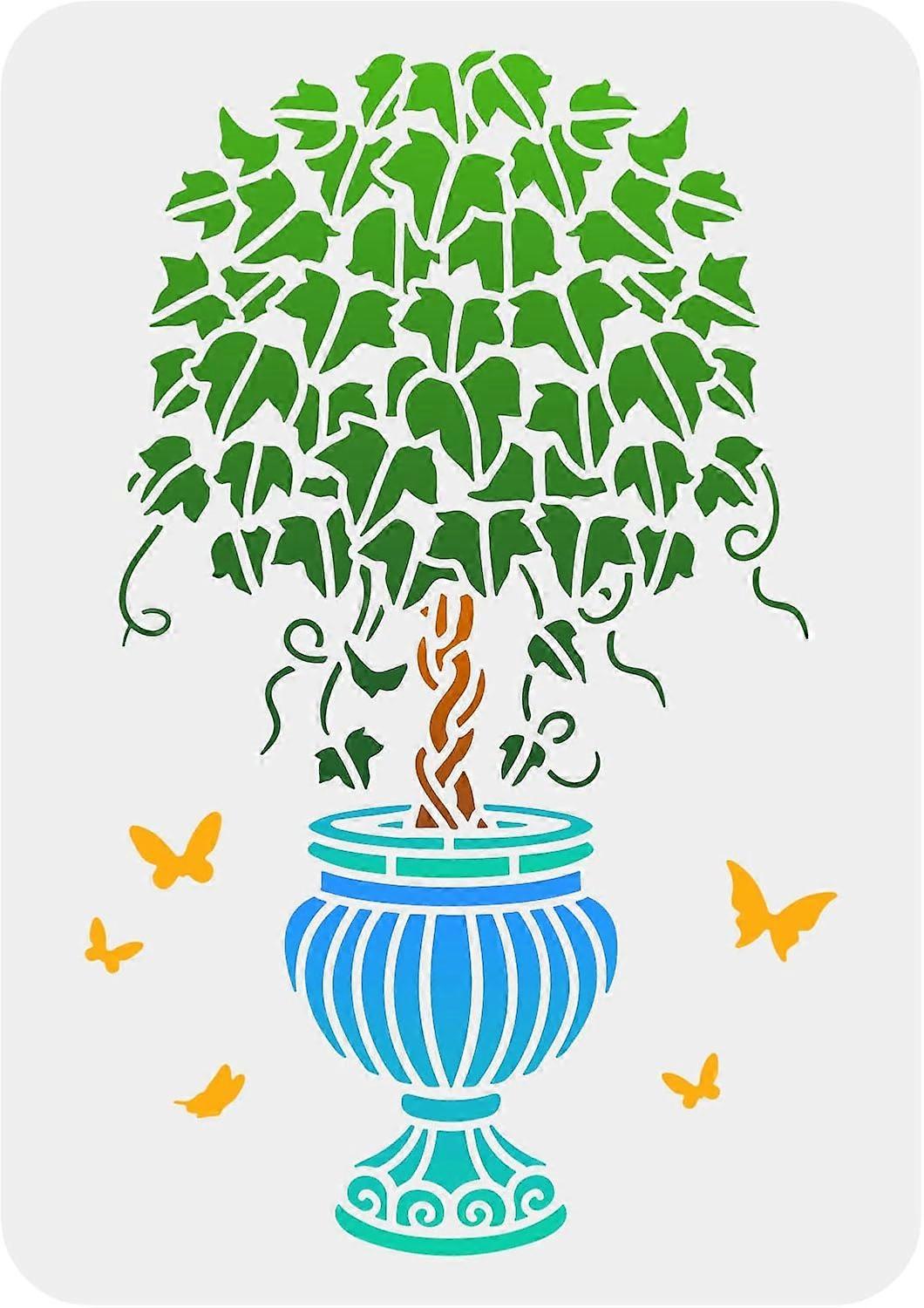 Ivy Topiary Stencil 11.7x8.3inch Reusable Painting Stencil Plastic PET Drawing Templates Ivy Trees Stencil Flower Pot Templates for Home Wall Floor Do