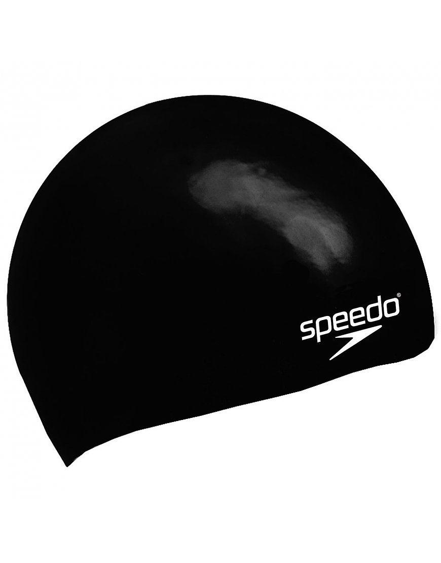 Speedo Silicone Plain Moulded Swimming Cap Hydrodynamic Swimwear Tool - Black