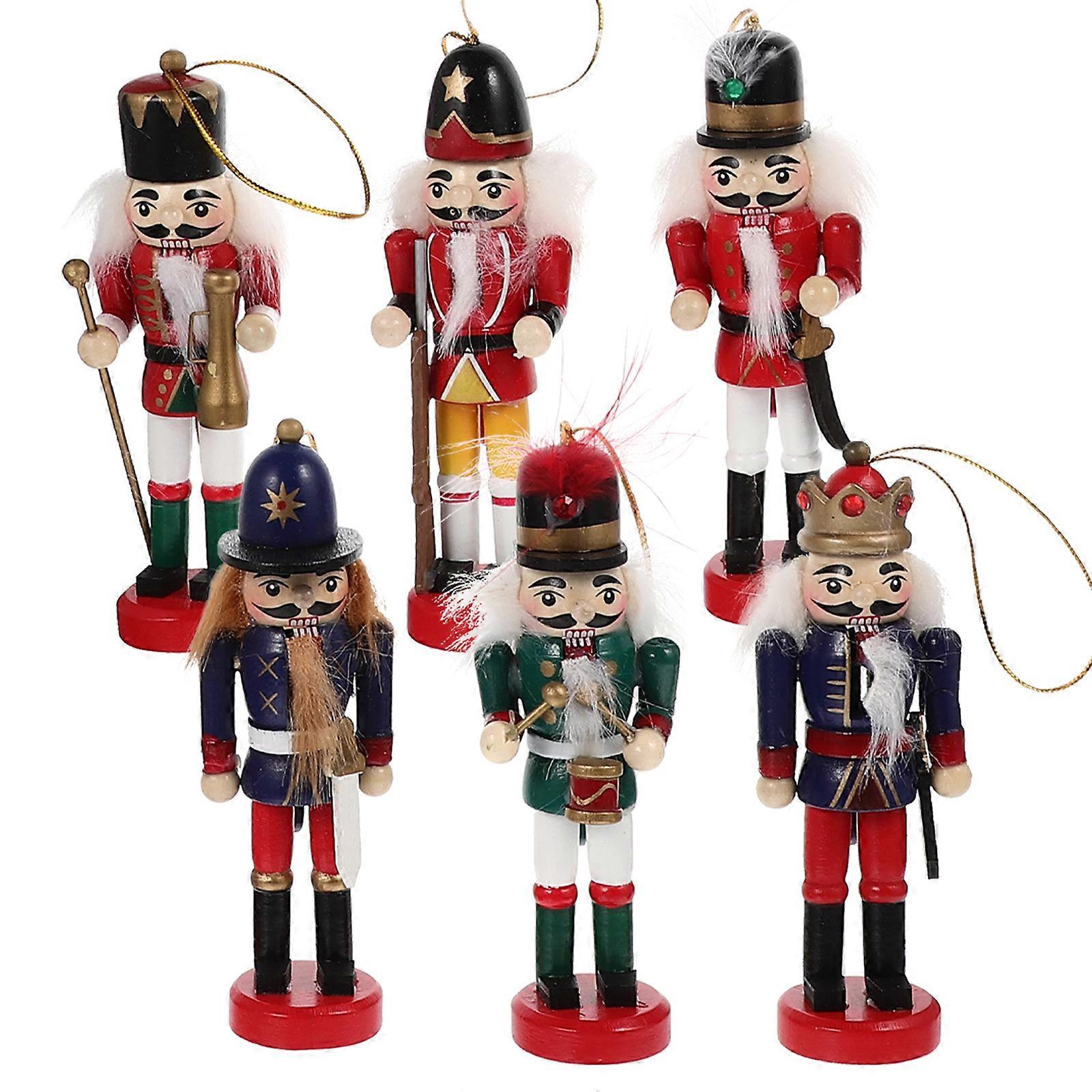 6pcs Christmas Hanging Nutcracker Wooden Nutcracker Ornament Xmas Tabletop Nutcracker